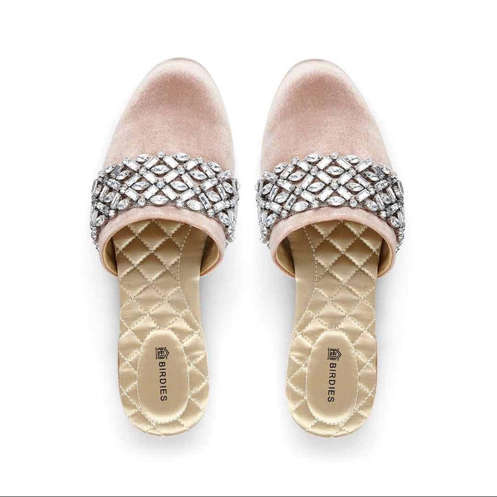 Birdies Rose Crystal Velvet Bridal Mules